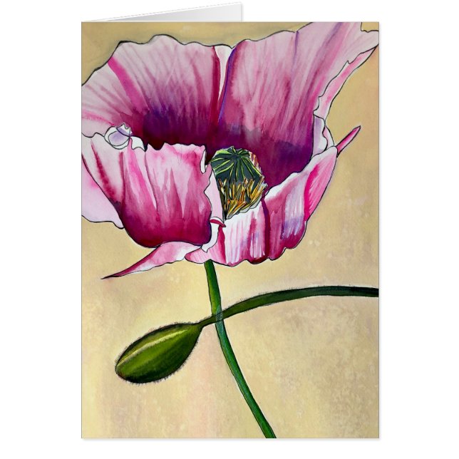 Watercolor pink poppy art flower (Front)