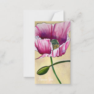 Watercolor pink poppy art flower card