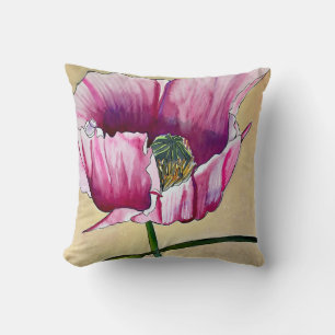 Watercolor pink poppy art flower cushion