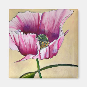 Watercolor pink poppy art flower magnet
