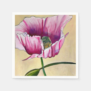 Watercolor pink poppy art flower napkin
