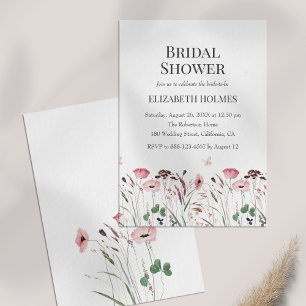 Watercolor Pink Poppy Meadow Bridal Shower Invitation