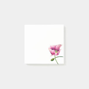 Watercolor pink poppy pretty flower post-it notes