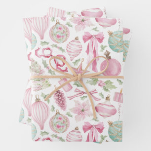 Watercolor Pink Present Christmas Wrapping Paper Sheet