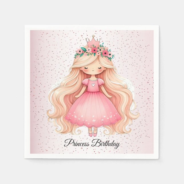 Watercolor Pink Princess Baby Shower Party Cute Napkin (Front)