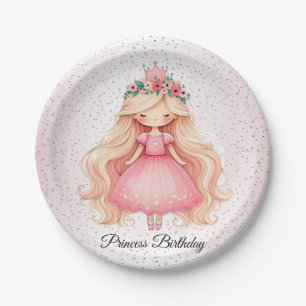 Watercolor Pink Princess Baby Shower Party Cute Paper Plate