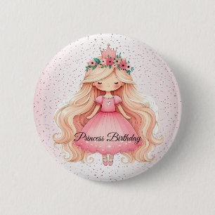 Watercolor Pink Princess Birthday Party Cute 6 Cm Round Badge