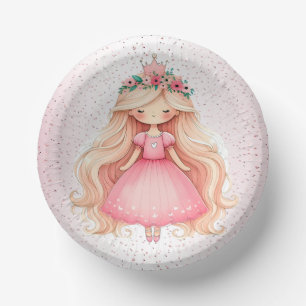Watercolor Pink Princess Birthday Party Cute Paper Plate