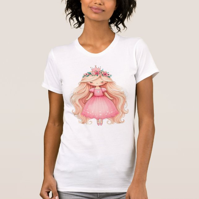 Watercolor Pink Princess Birthday Party Cute T-Shirt (Front)