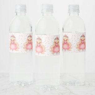 Watercolor Pink Princess Birthday Party Cute Water Bottle Label