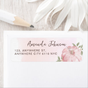 Watercolor Pink Pumpkin Autumn Fall  Return Address Label