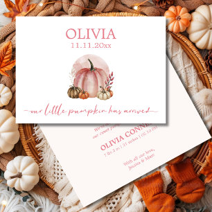 Watercolor Pink Pumpkin Baby Girl Announcement