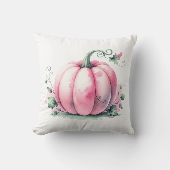 Watercolor Pink Pumpkin  Cushion (Front)