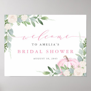 Watercolor Pink Pumpkin Fall Bridal Shower Welcome Poster