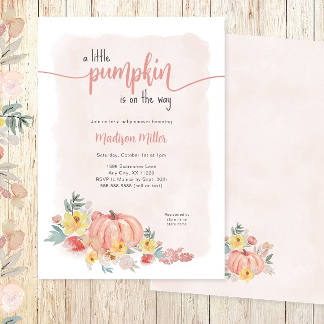 Watercolor pink Pumpkin girl baby shower Invitation (Creator Uploaded)