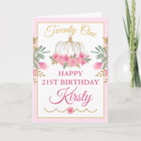 Watercolor Pink Pumpkin Gold Happy Birthday
