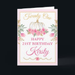 Watercolor Pink Pumpkin Gold Happy Birthday Card<br><div class="desc">Watercolor Pink Pumpkin Gold Glitter and Foil design with light pink background
Graphics by DigitalCurio on Etsy</div>