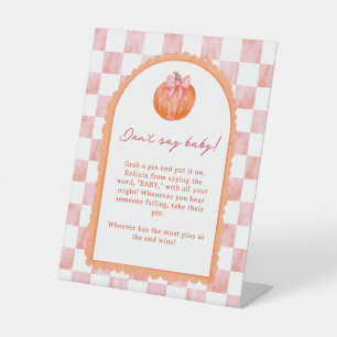 Watercolor Pink Pumpkin Welcome Baby Shower Pedestal Sign