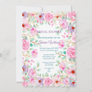 Watercolor Pink Purple and Turquoise Shower Invitation