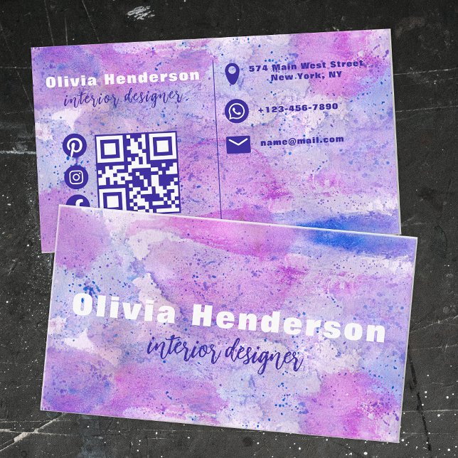 Watercolor Pink Purple Blue Interior Designer Business Card (Creator Uploaded)