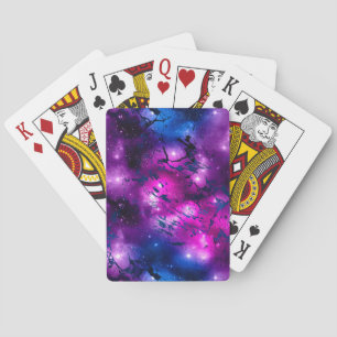 Watercolor Pink, Purple & Blue Marble Galaxy Playing Cards