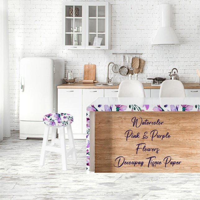 Watercolor Pink & Purple Flowers Decoupage Tissue Paper (Watercolor Floral Decoupage Tissue Paper)