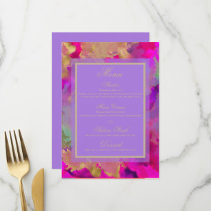 Watercolor Pink, purple, gold wedding Menu