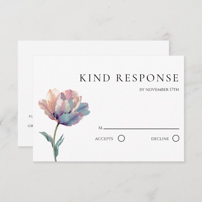 Watercolor Pink Purple Tulip QR Code Wedding RSVP Card (Front/Back)