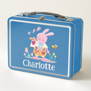 Watercolor pink rabbit in the garden Name(bright) Metal Lunch Box