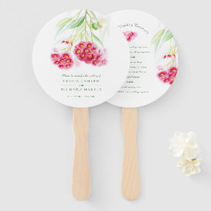 Watercolor pink red flowers gumtree wedding hand fan