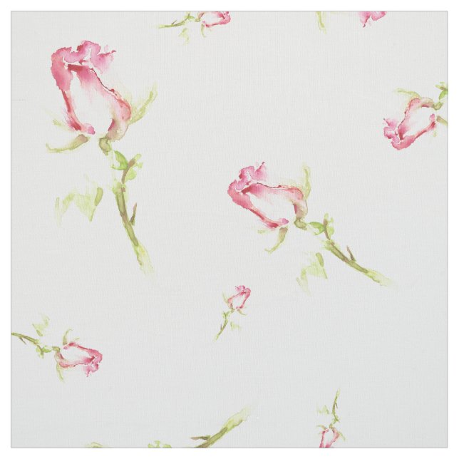 Watercolor Pink Red Roses Hand Painted Fabric (Swatch)
