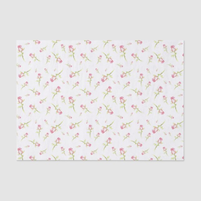 Watercolor Pink Red Roses Hand Painted Tissue Paper (Front)