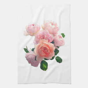 Watercolor Pink Red Roses Modern Floral Template Tea Towel