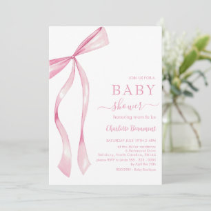 Watercolor Pink Ribbon Baby Shower Invitation
