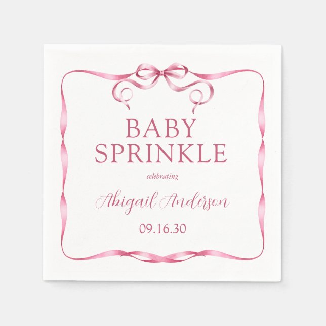 Watercolor Pink Ribbon Baby Sprinkle Napkin (Front)