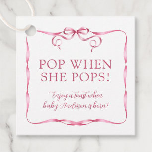 Watercolor Pink Ribbon Pop When She Pops Favour Tags