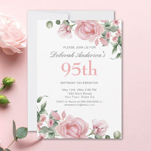 Watercolor PInk Rose 95th Birthday Party  Invitation