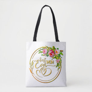 Watercolor Pink Rose And Golden Best Mum Ever Tote Bag