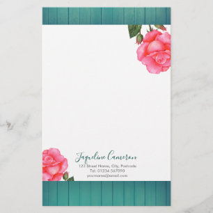 Watercolor Pink Rose Botanical Illustration Stationery