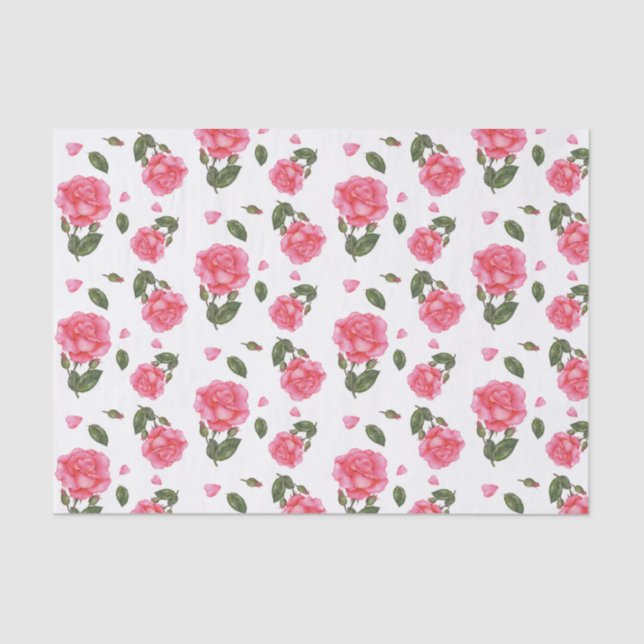 Watercolor Pink Rose Botanical Illustration Tissue Paper (Front)