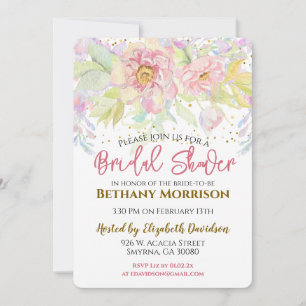 Watercolor Pink Rose Bridal Shower Invitation