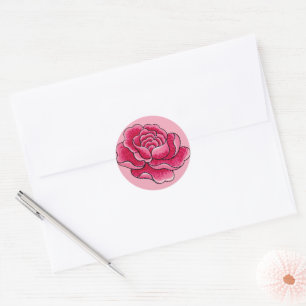 Watercolor Pink Rose Flower Classic Round Sticker
