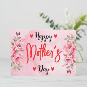 Watercolor Pink Rose Flower Mother's Day Artistic Thank You Card