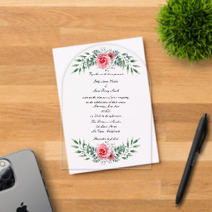 Watercolor Pink Rose Greenery Foliage Acrylic Invitations