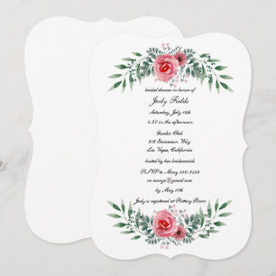Watercolor Pink Rose Greenery Foliage Bridal Showe Invitation