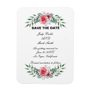 Watercolor Pink Rose Greenery Foliage Save TheDate Magnet