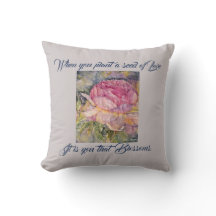 Watercolor Pink Rose Love Poetry Throw Pillow