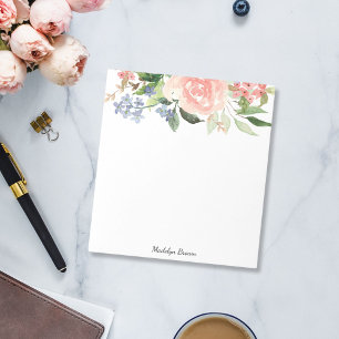 Watercolor Pink Rose Spring Floral Notepad