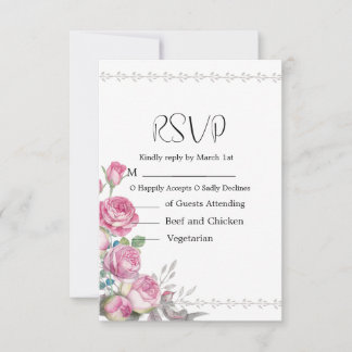 Watercolor Pink Rose Wedding RSVP Card