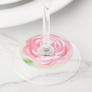 Watercolor Pink Rose Wine Glass Tag